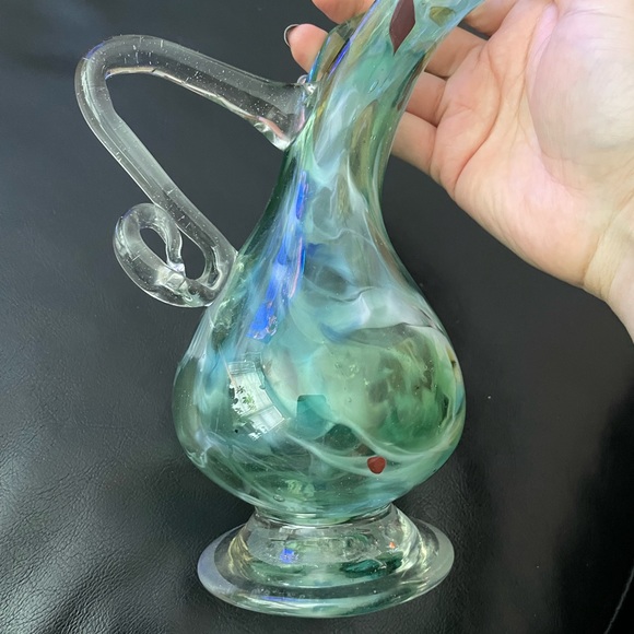 Vintage Murano Blow Art Glass Pitcher oil vase Dressing ware Decor Aqua mint - Picture 8 of 11